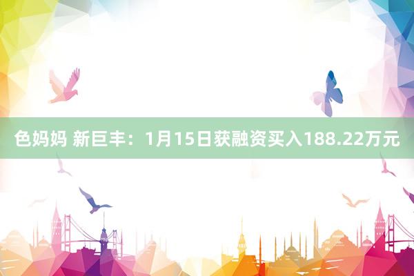 色妈妈 新巨丰：1月15日获融资买入188.22万元