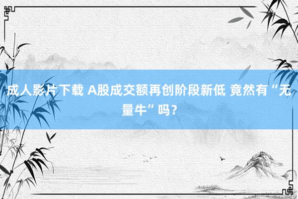 成人影片下载 A股成交额再创阶段新低 竟然有“无量牛”吗？