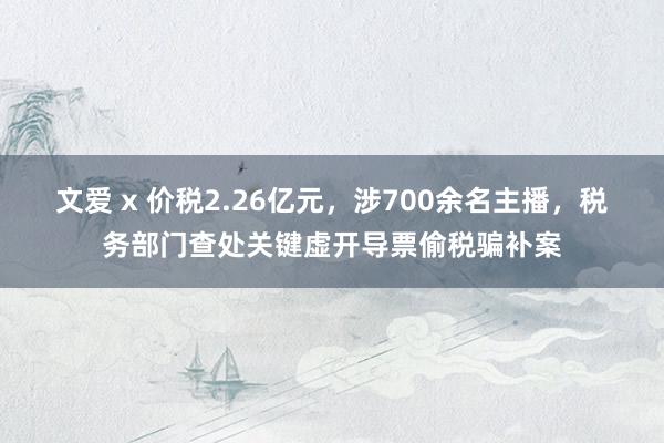 文爱 x 价税2.26亿元，涉700余名主播，税务部门查处关键虚开导票偷税骗补案